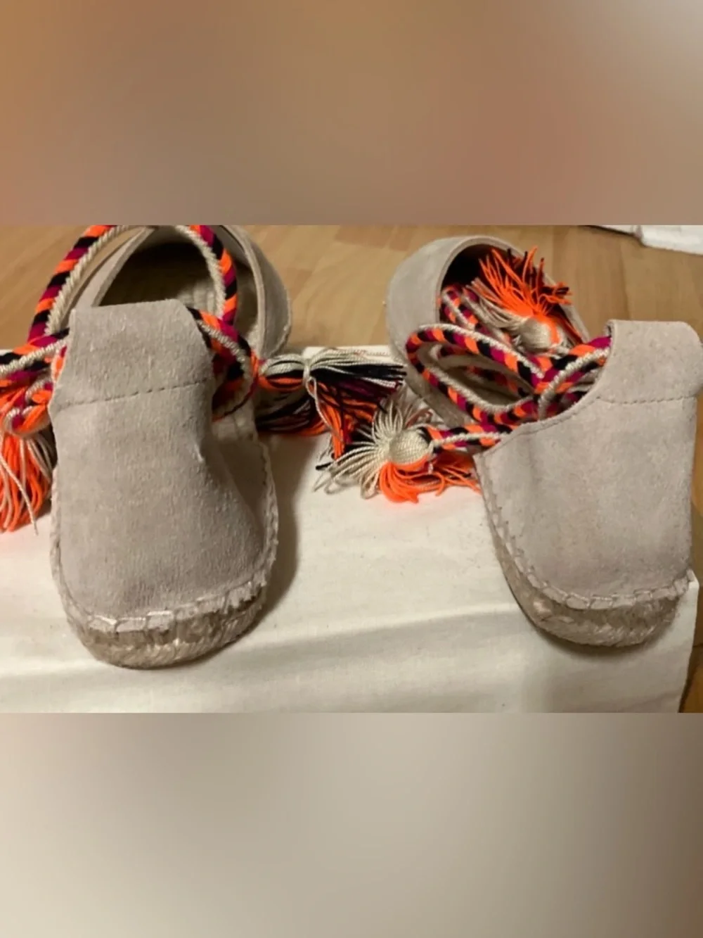 GUANABANA Handmade- Valencia Flat With Colorful Pompon/Beige: Size 39 (8-8.5)